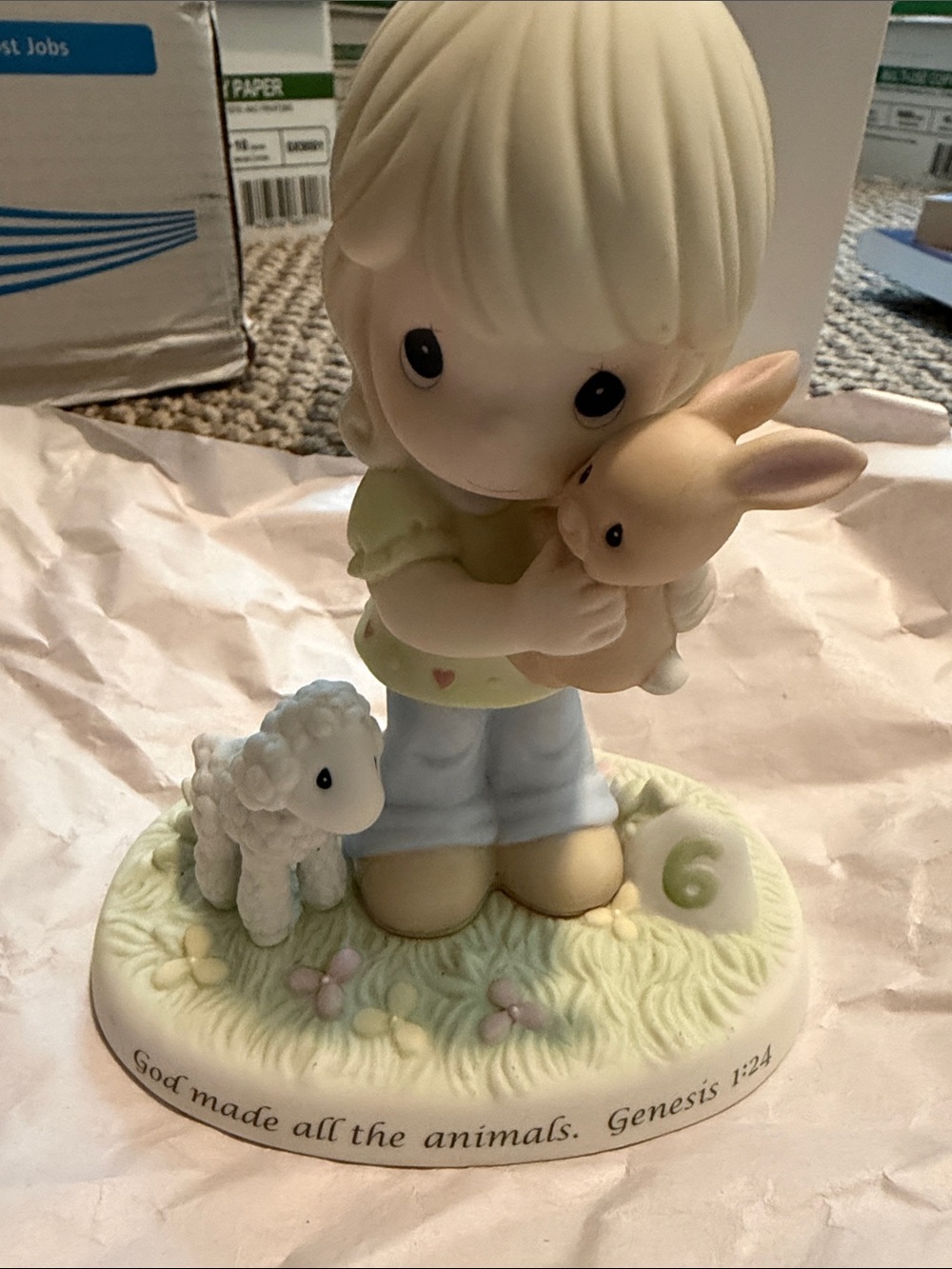 Precious Moment Figurine with Bunny & Lamb - Cream and Pastel Accent Home Accent